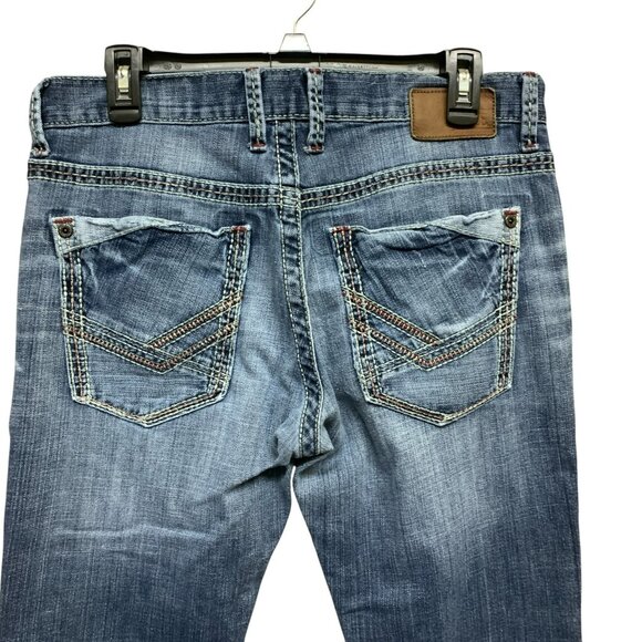 BKE Mens 33R Carter Straight Jeans Blue Denim Zip Fly Medium‎ Wash Stretch - Picture 4 of 16